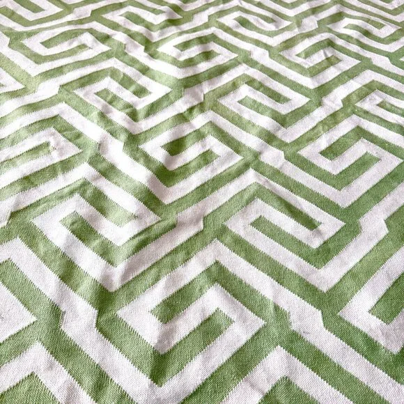 Green White Zig Zag Area Rug 71x49" (6x4 ft) Geometric Greek Key Handwoven